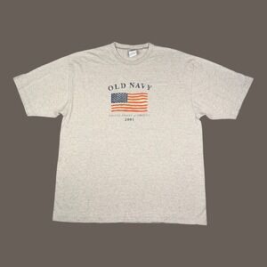 Vintage 2001 Old Navy American Flag T-Shirt Mens XL Gray Short Sleeve Y2K